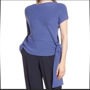 Lewit Sweater Women Blue Marino Wool Asymmetrical One Long Sleeves Side Tie M